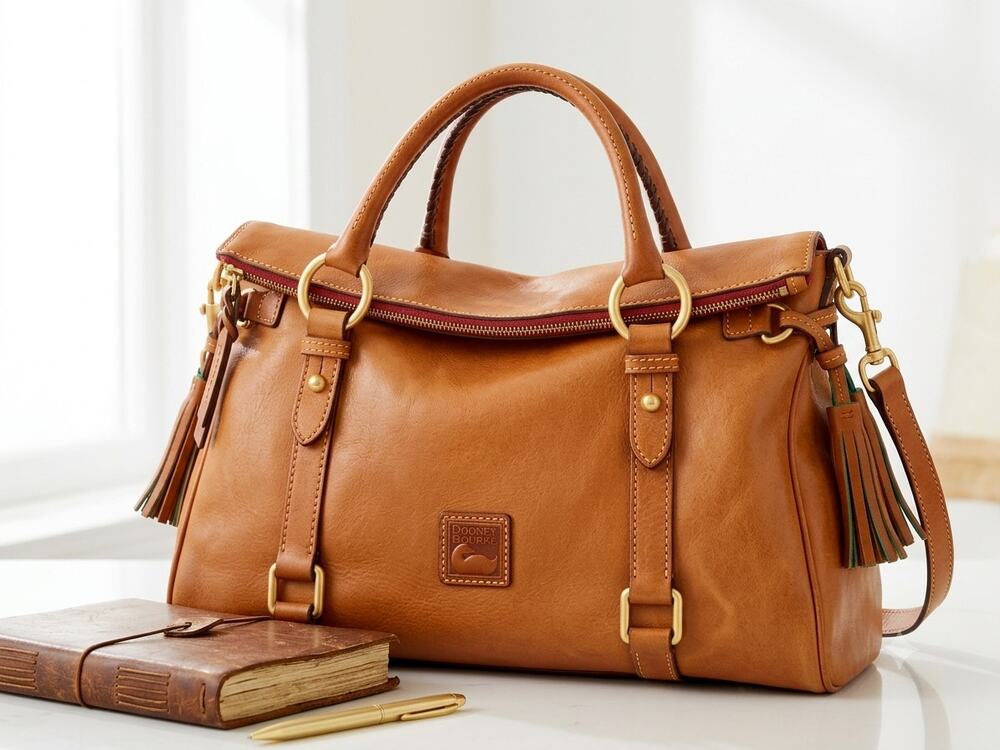 Dooney & Bourke Florentine Large Satchel Natural Tan Leather Crossbody 15"